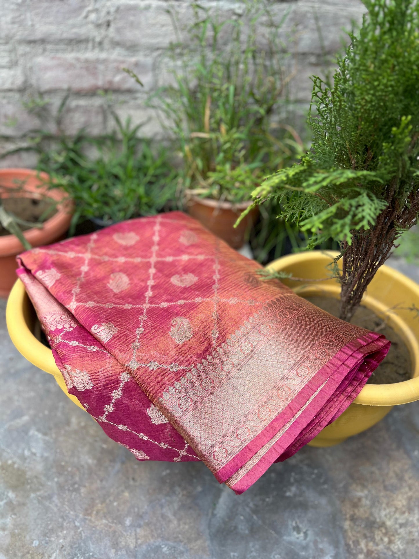 Banarasi Dyeable Soft Tissue Saree
