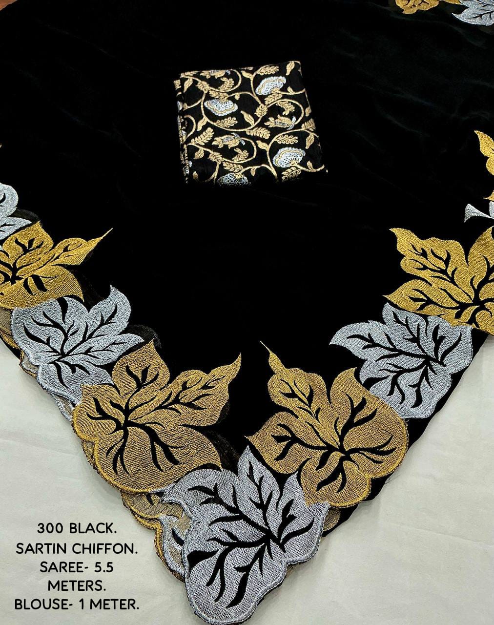 Fancy Satin Chiffon EMB. Saree