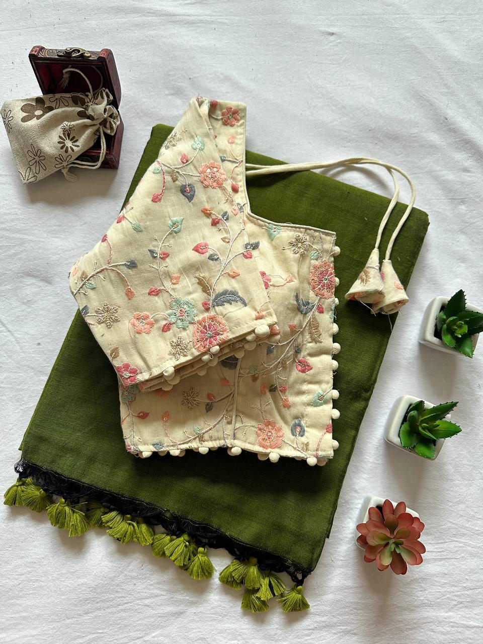 Khadi Cotton Saree with Tussels