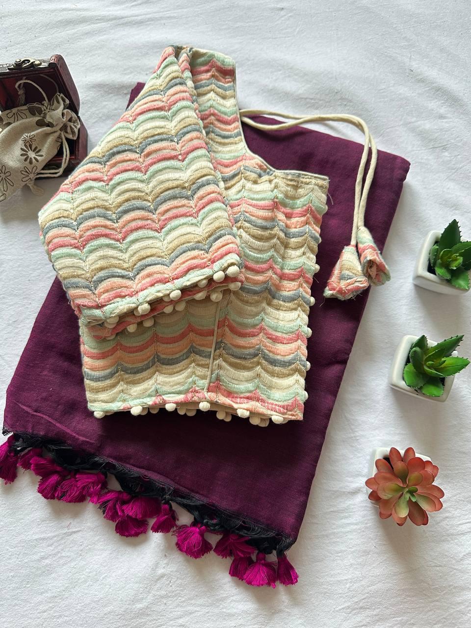 Khadi Cotton Saree with Tussels