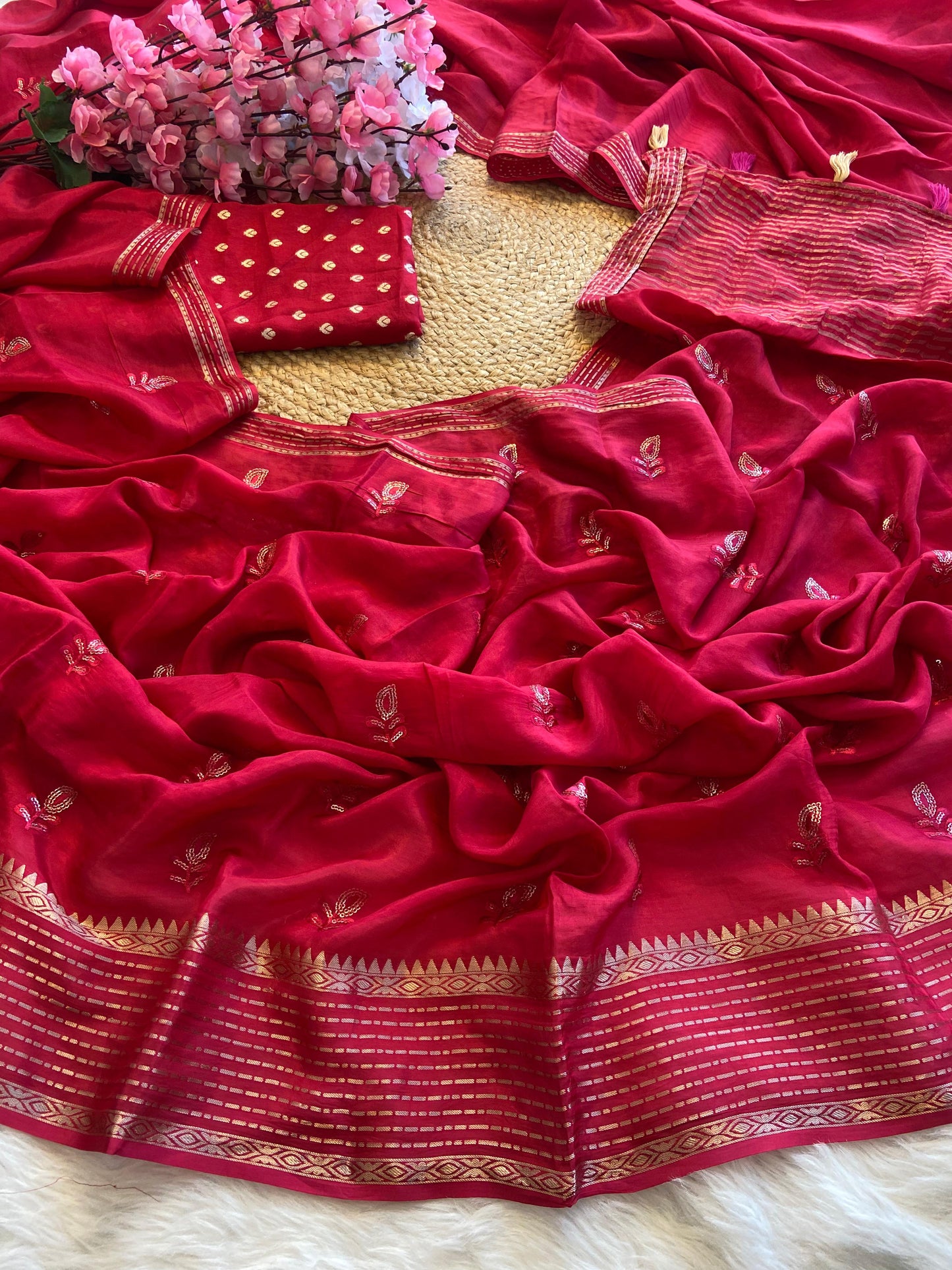 Crepe Silk With Viscose Thread Work Saree