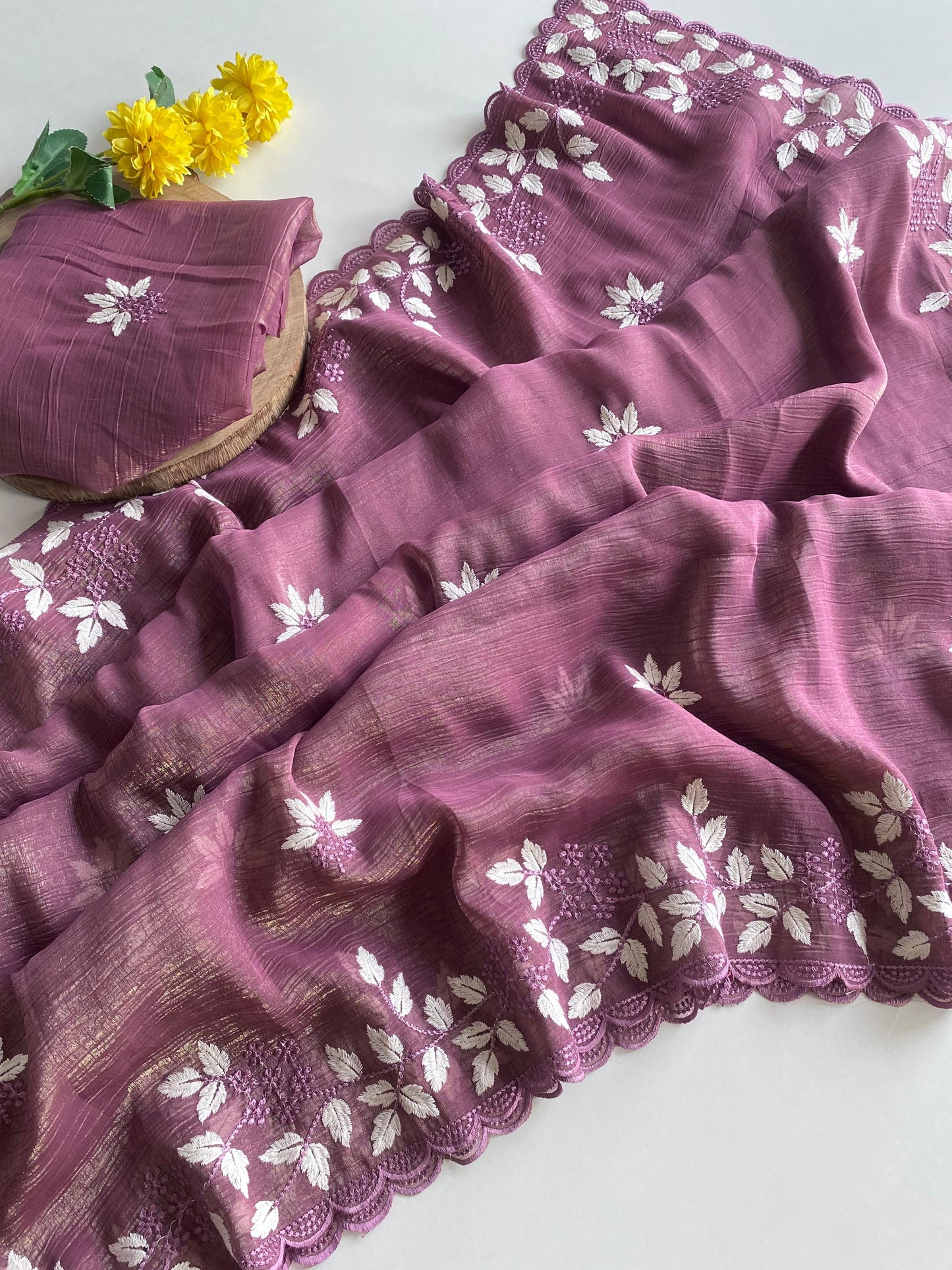 Shimmer georgette crush saree