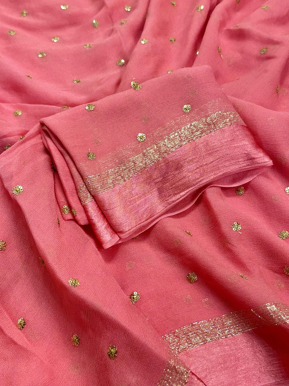 Pink Georgette With Satin Border