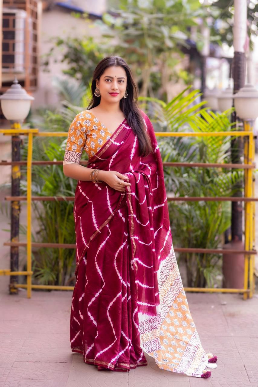 Chanderi Dye Ajrakh Saree