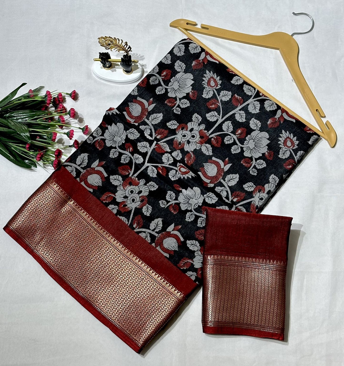 Kalamkari Printed Dola Silk Saree