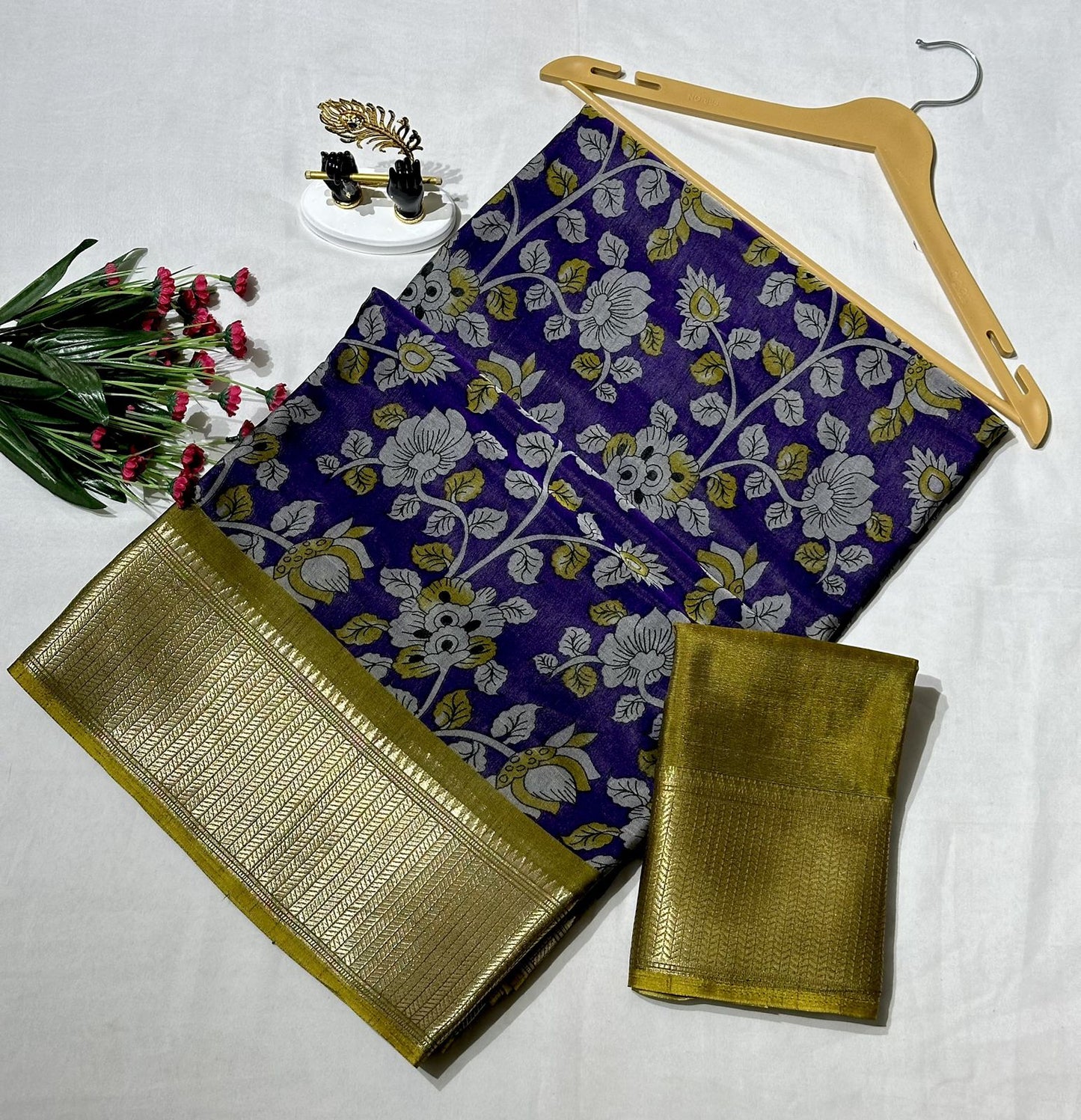Kalamkari Printed Dola Silk Saree
