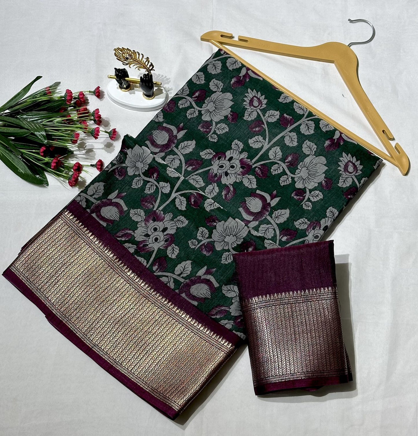 Kalamkari Printed Dola Silk Saree