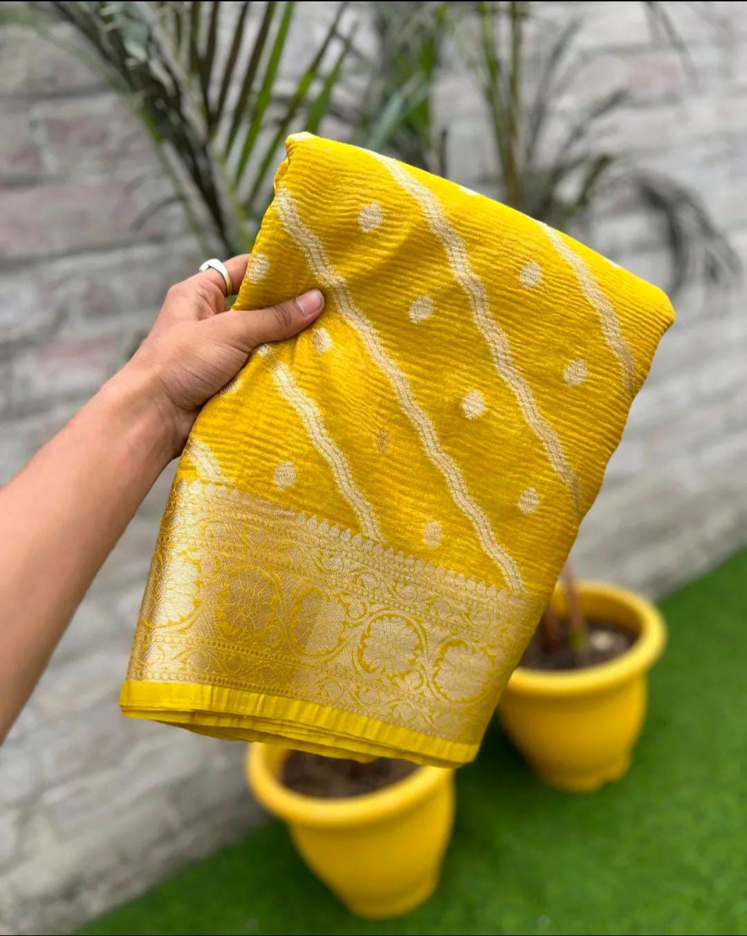 Banarasi Katan Tissue Crushed Saree