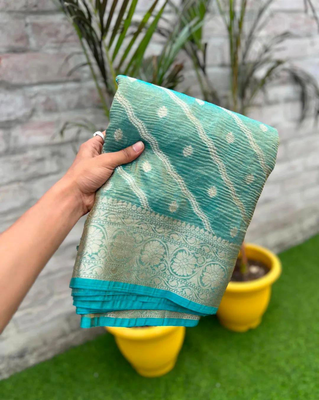 Banarasi Katan Tissue Crushed Saree