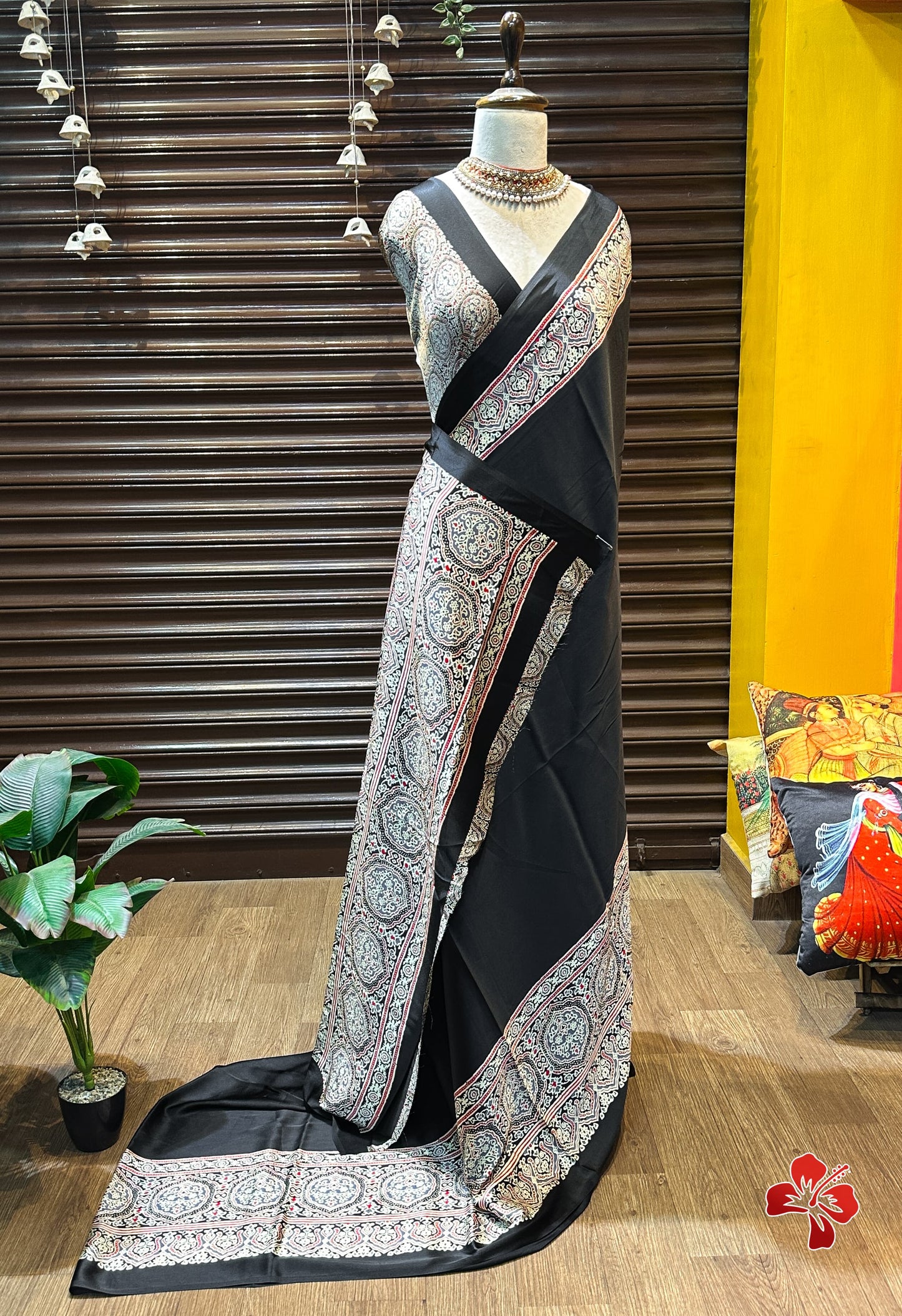 Ajrakh Printed Crepe Saree