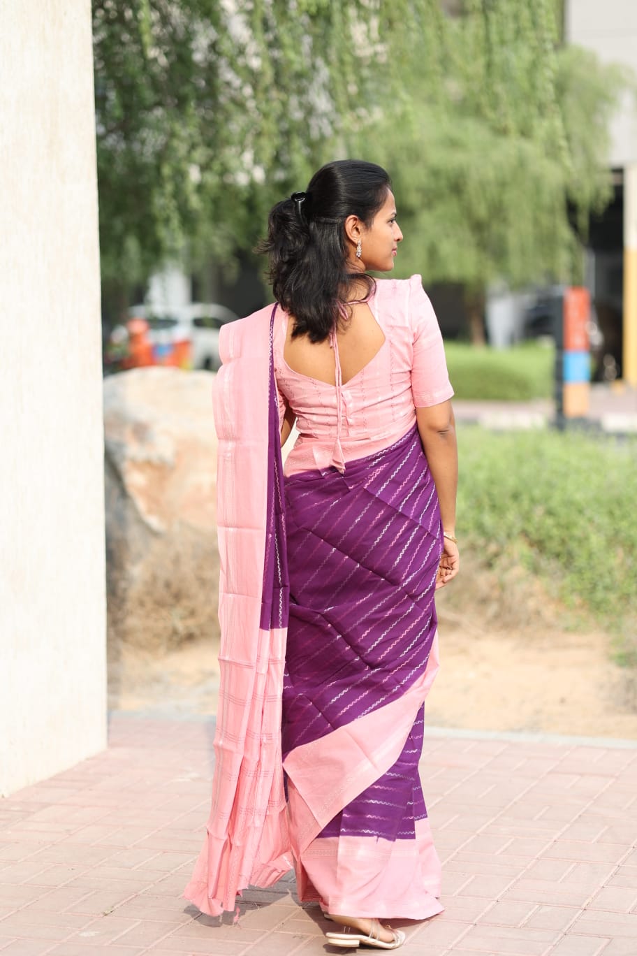 Ragamalika Sungudi Silver Zari Saree