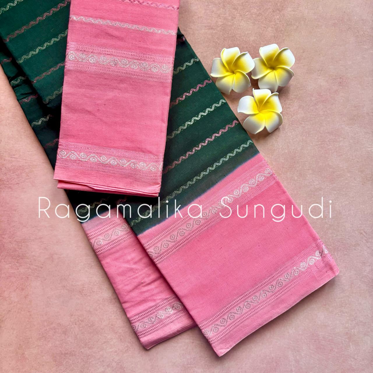 Ragamalika Sungudi Silver Zari Saree