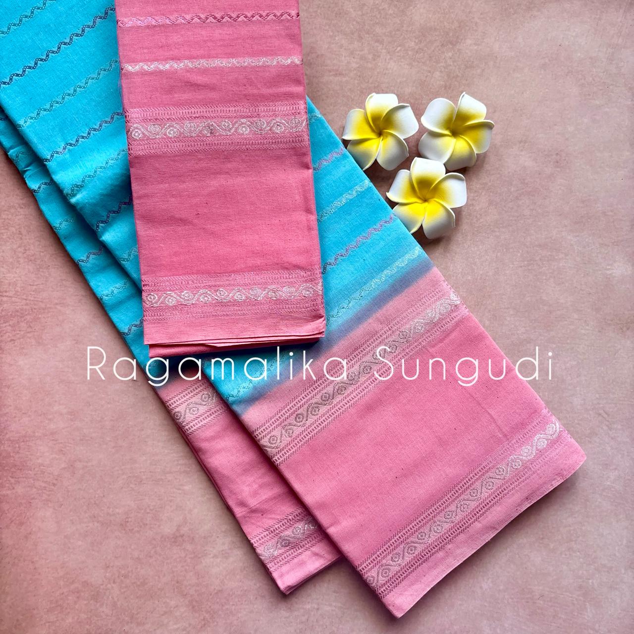 Ragamalika Sungudi Silver Zari Saree