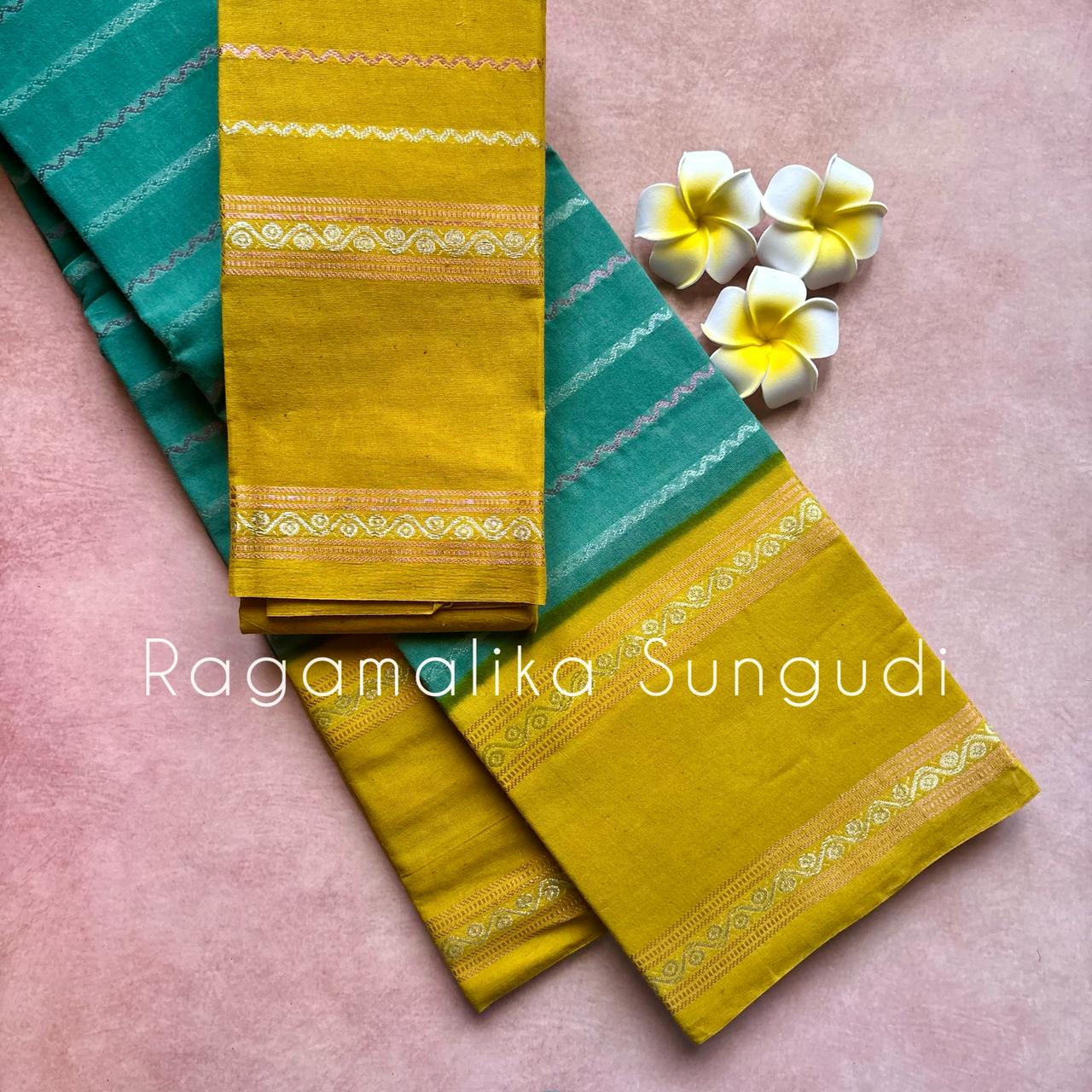 Ragamalika Sungudi Silver Zari Saree