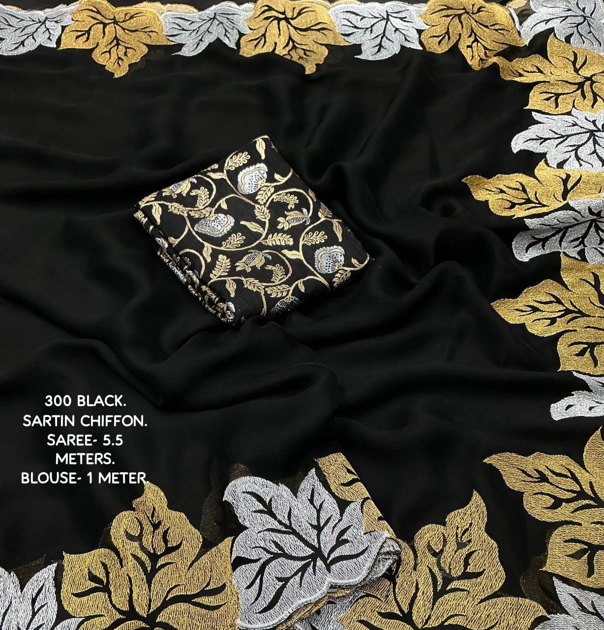 Fancy Satin Chiffon EMB. Saree