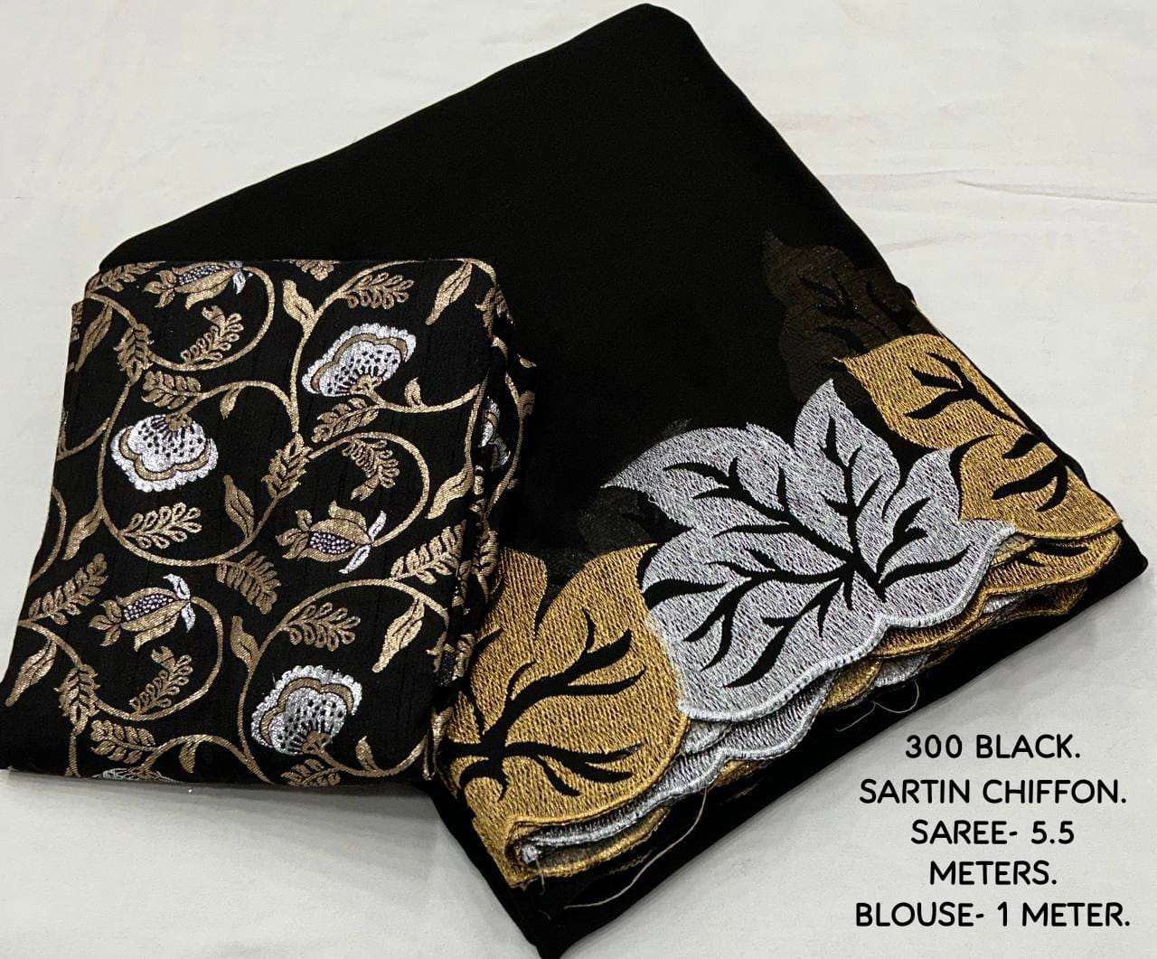 Fancy Satin Chiffon EMB. Saree