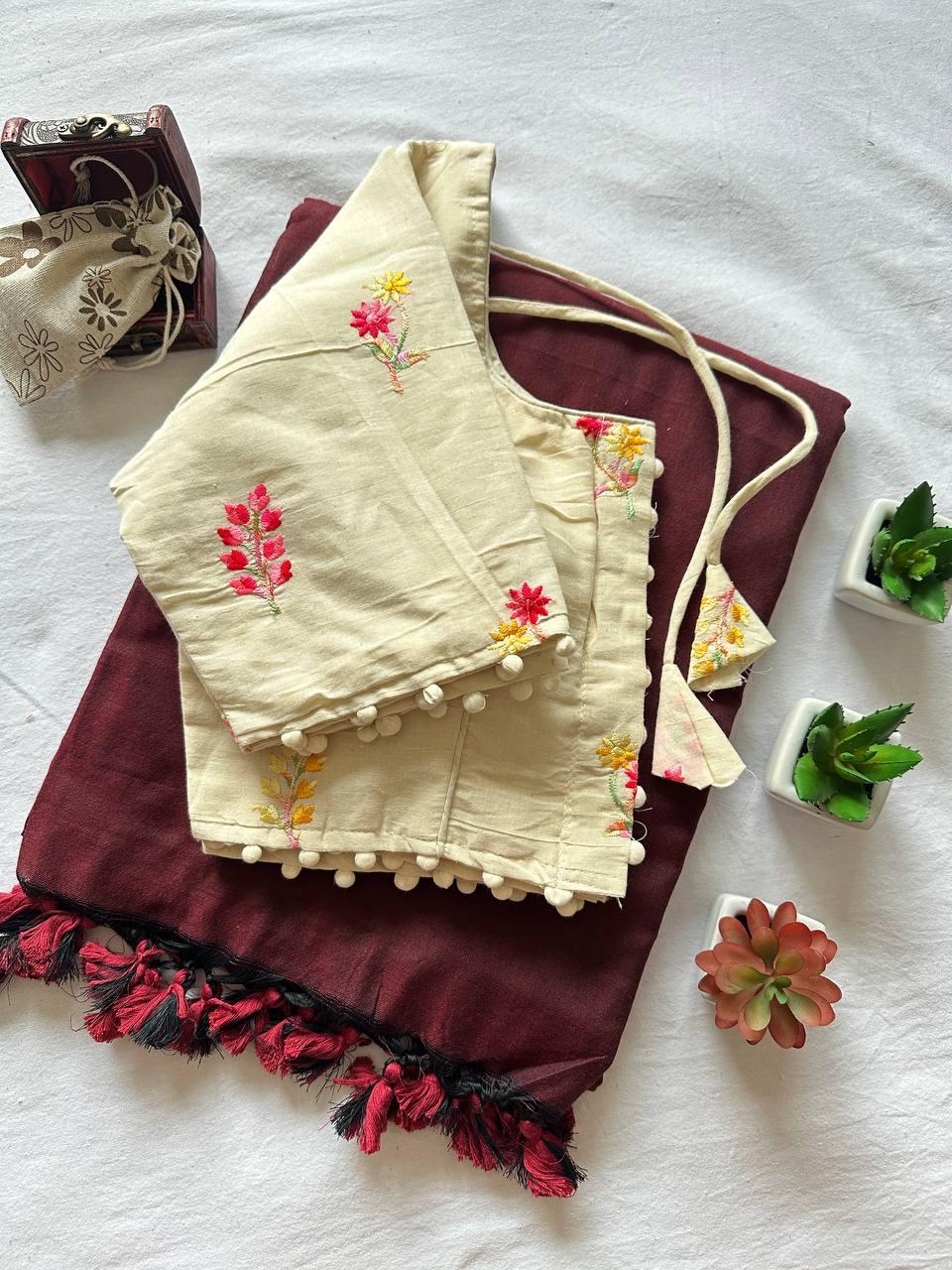 Khadi Cotton Saree with Tussels
