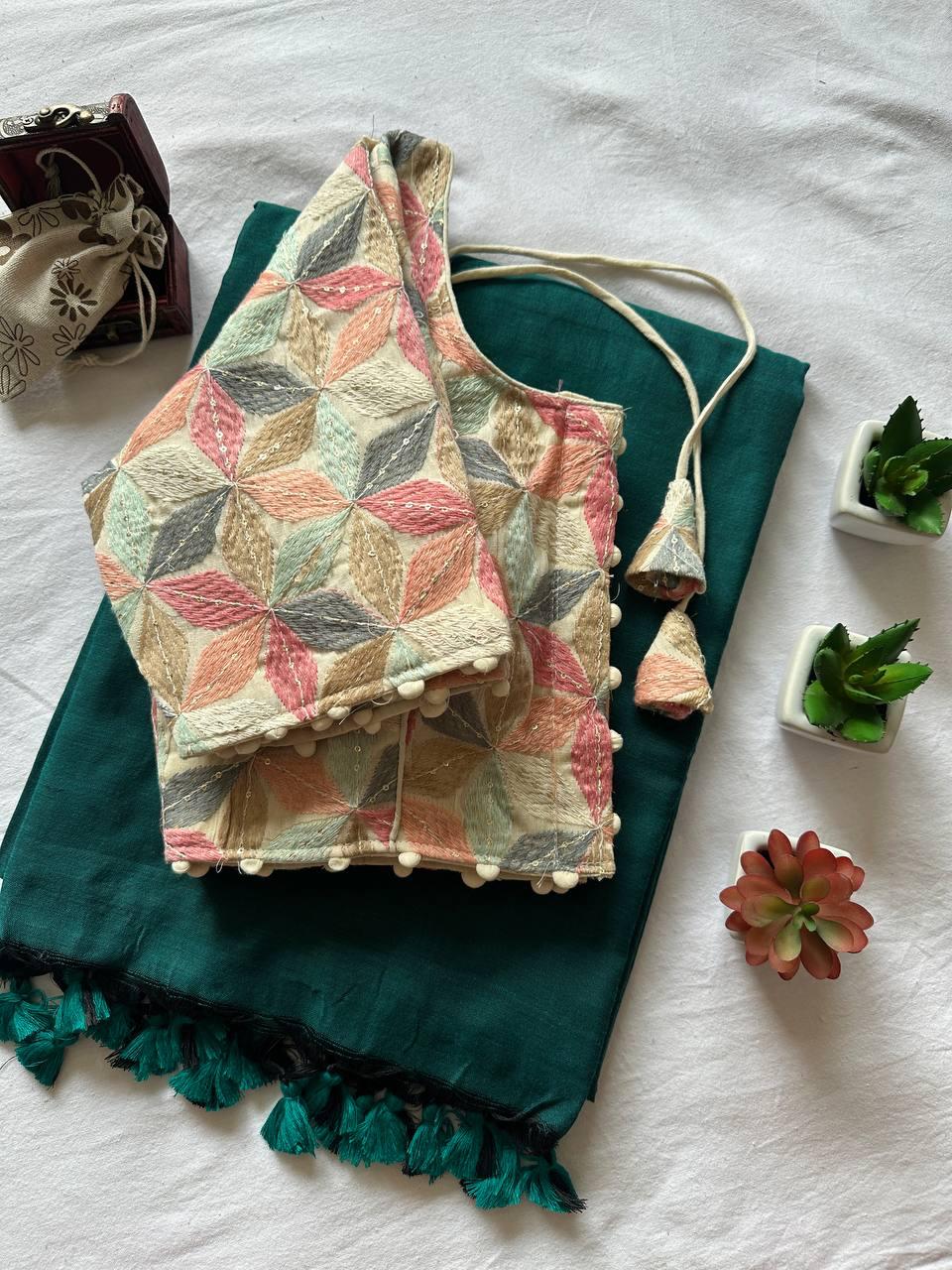 Khadi Cotton Saree with Tussels