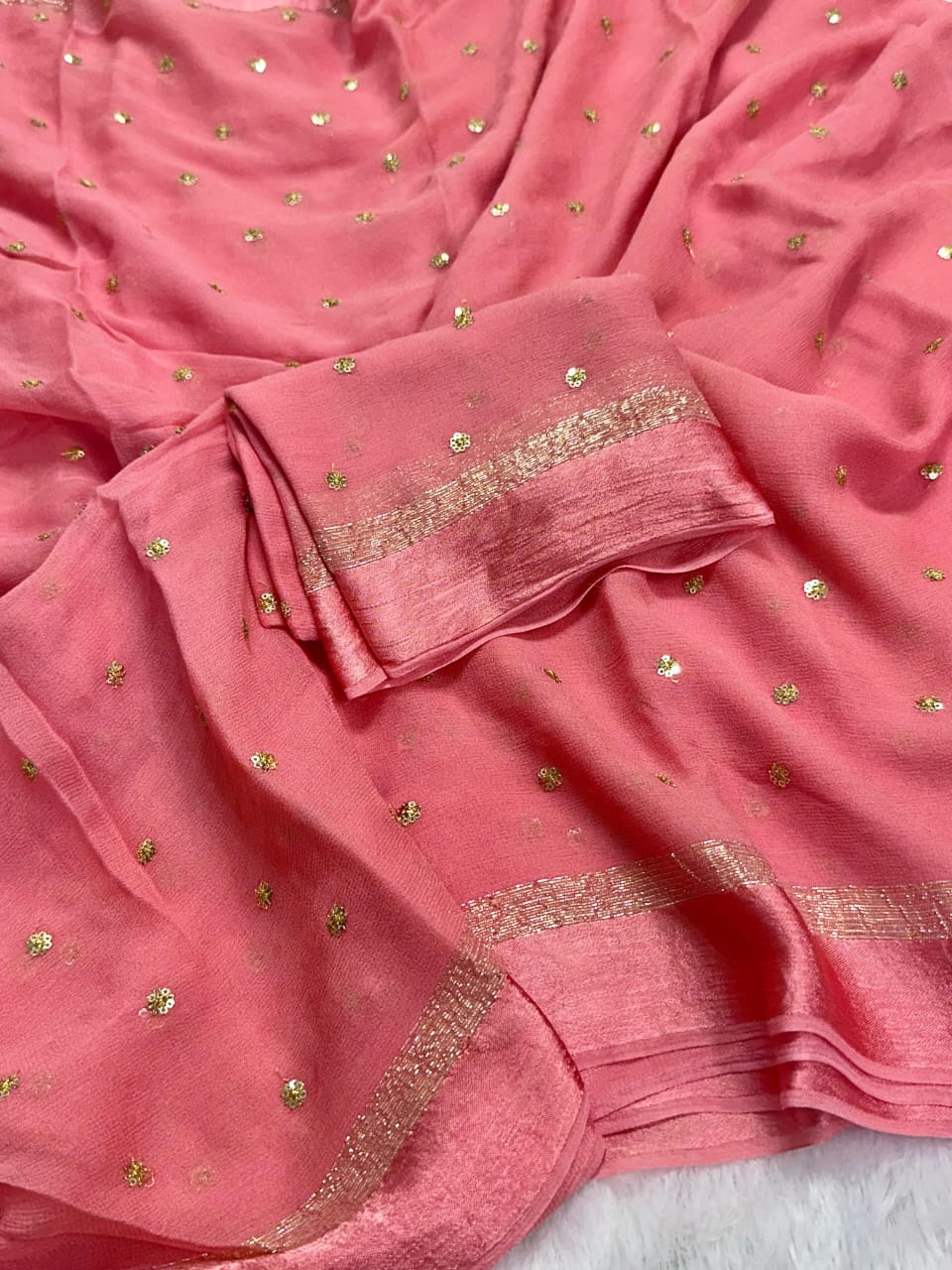 Pink Georgette With Satin Border