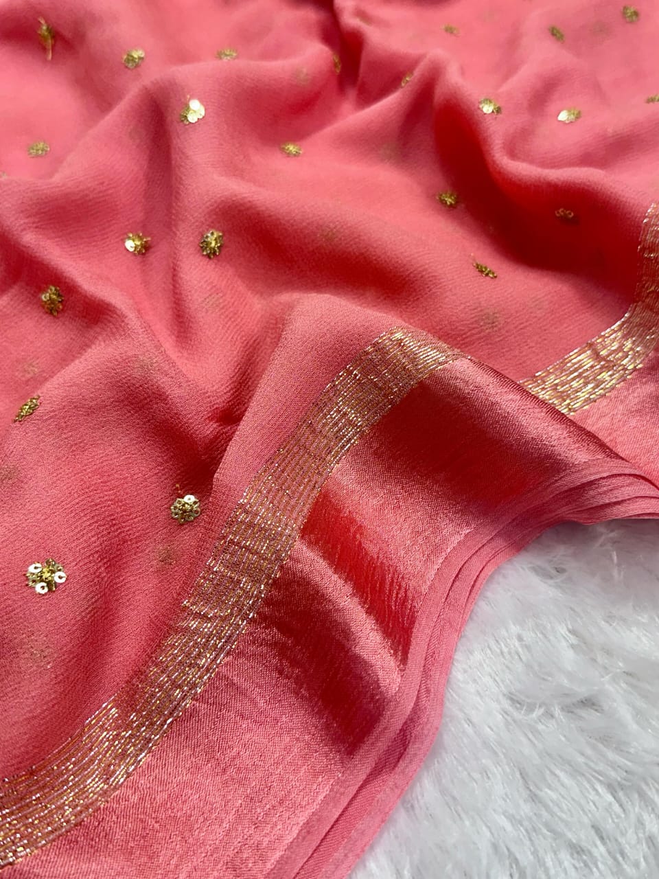 Pink Georgette With Satin Border