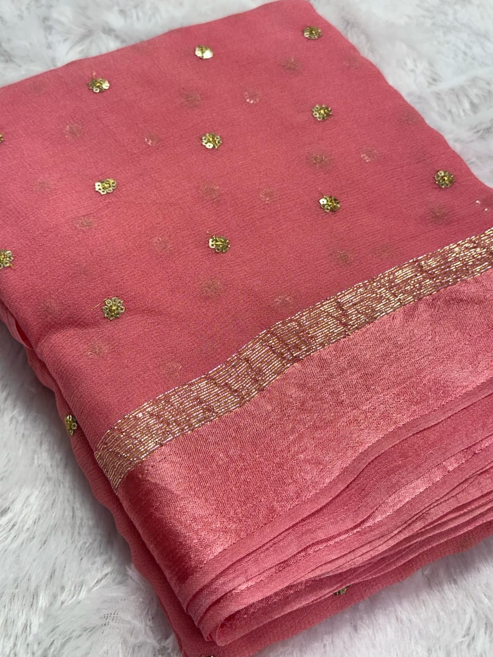 Pink Georgette With Satin Border