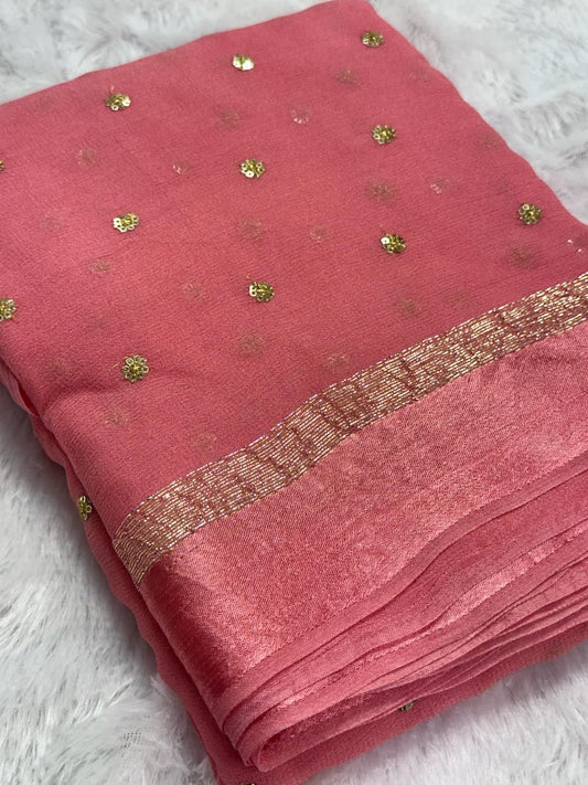 Pink Georgette With Satin Border