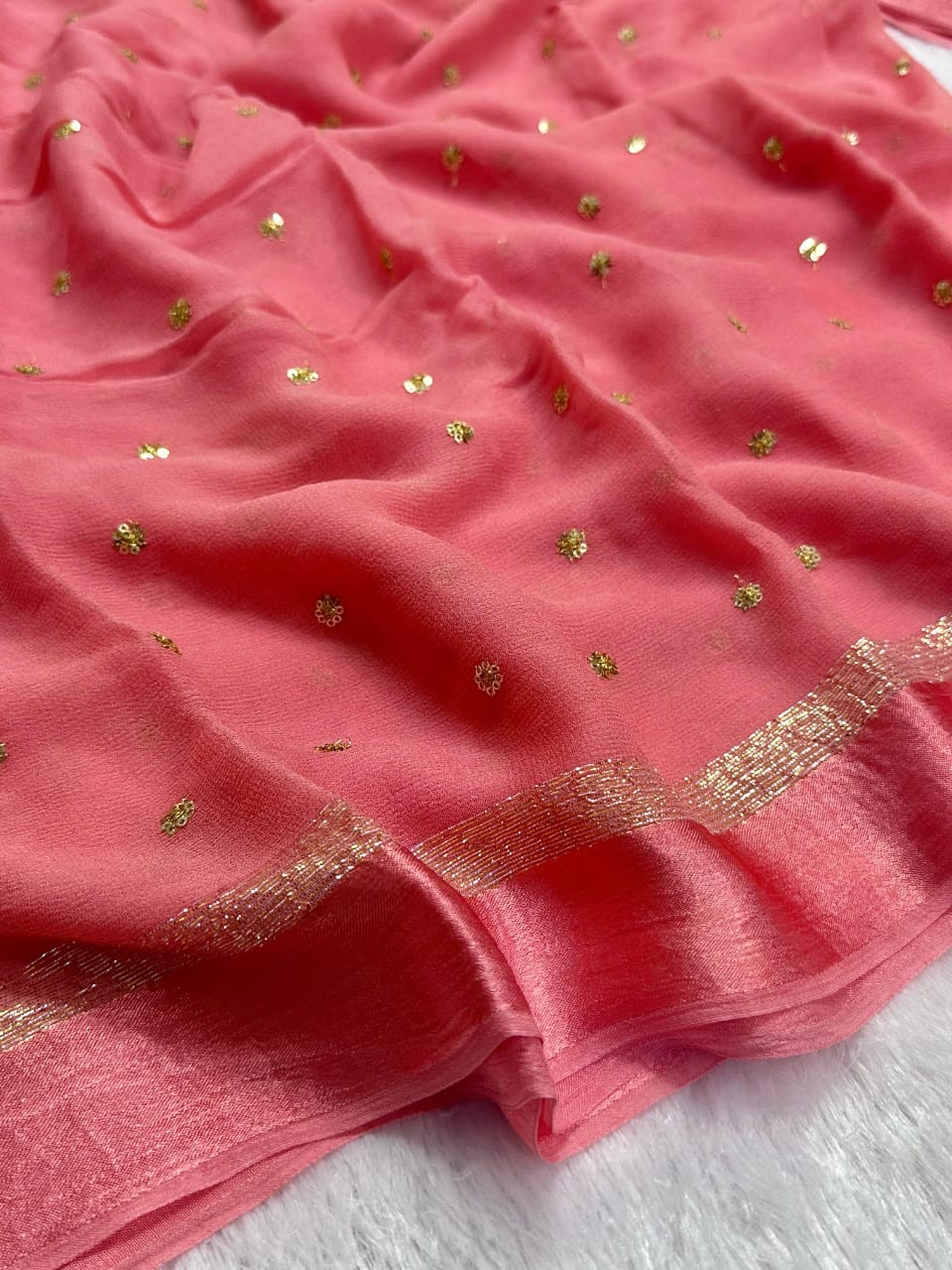 Pink Georgette With Satin Border