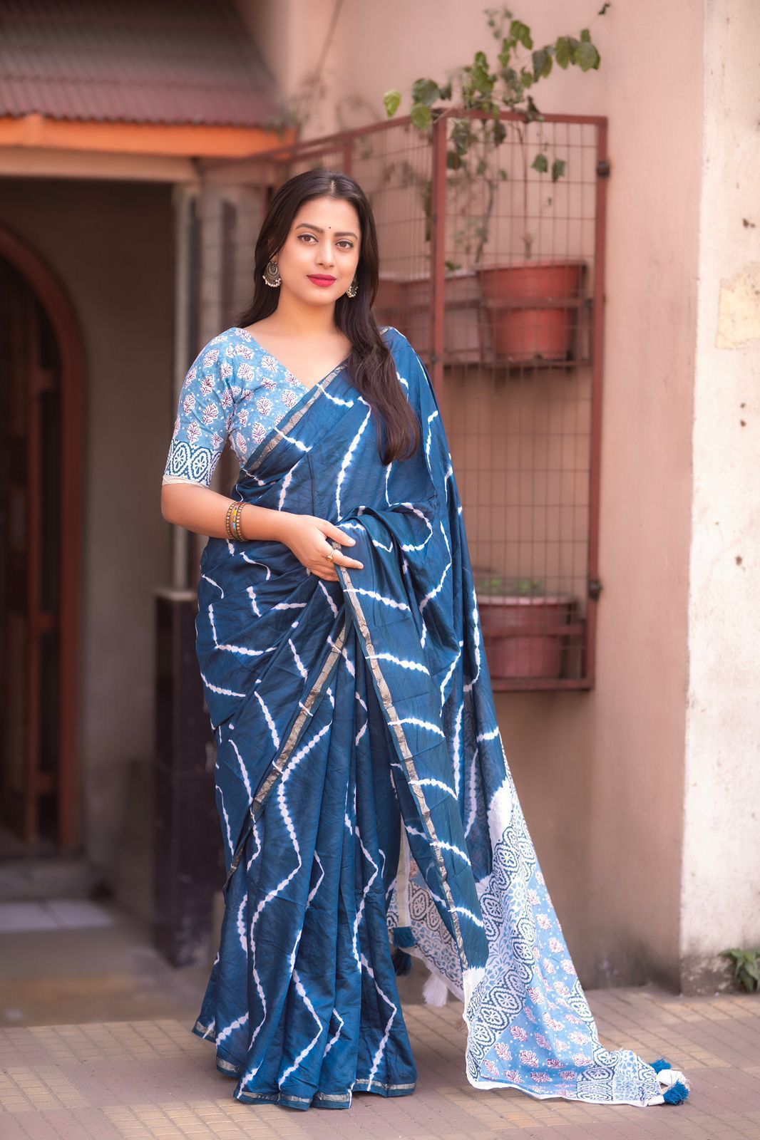 Chanderi Dye Ajrakh Saree