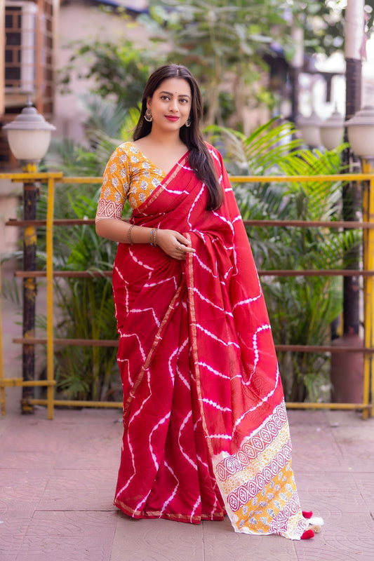 Chanderi Dye Ajrakh Saree