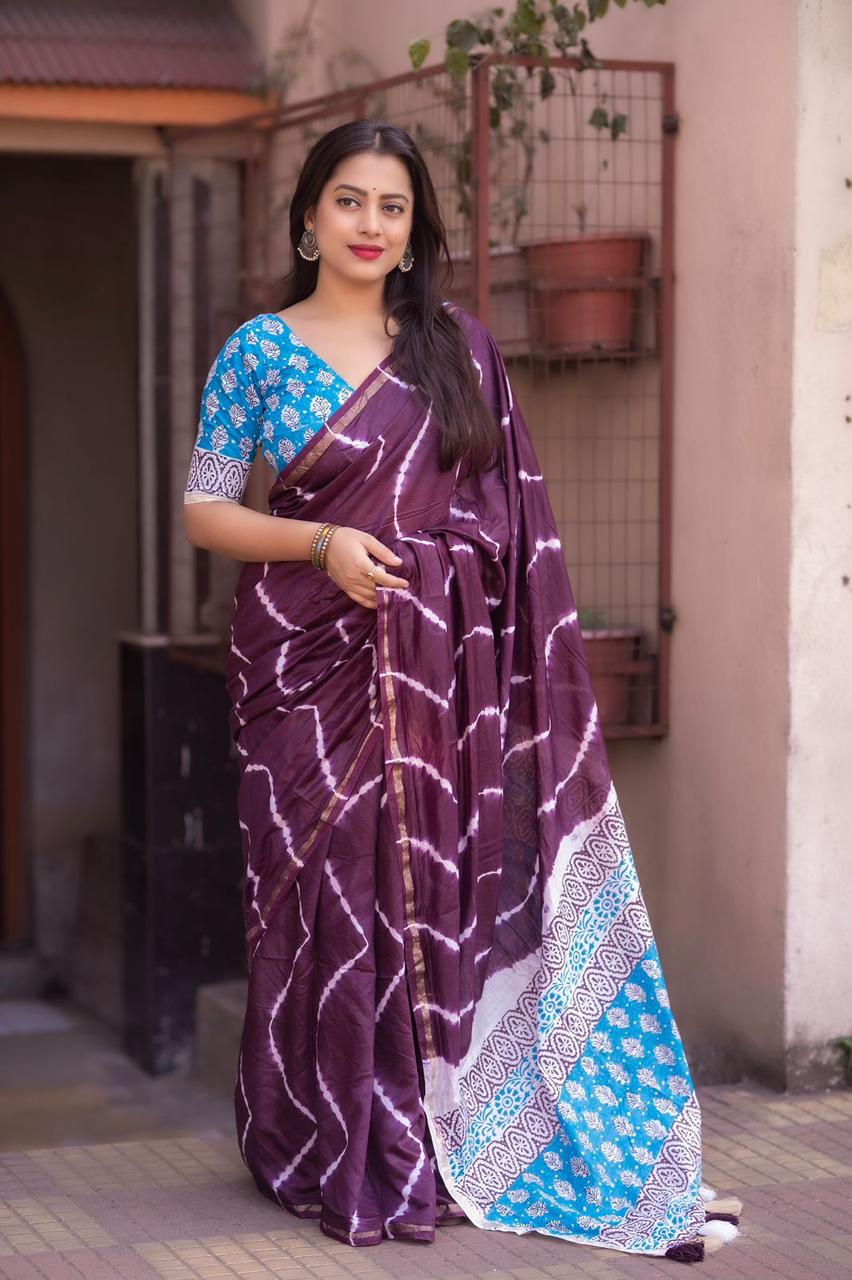 Chanderi Dye Ajrakh Saree