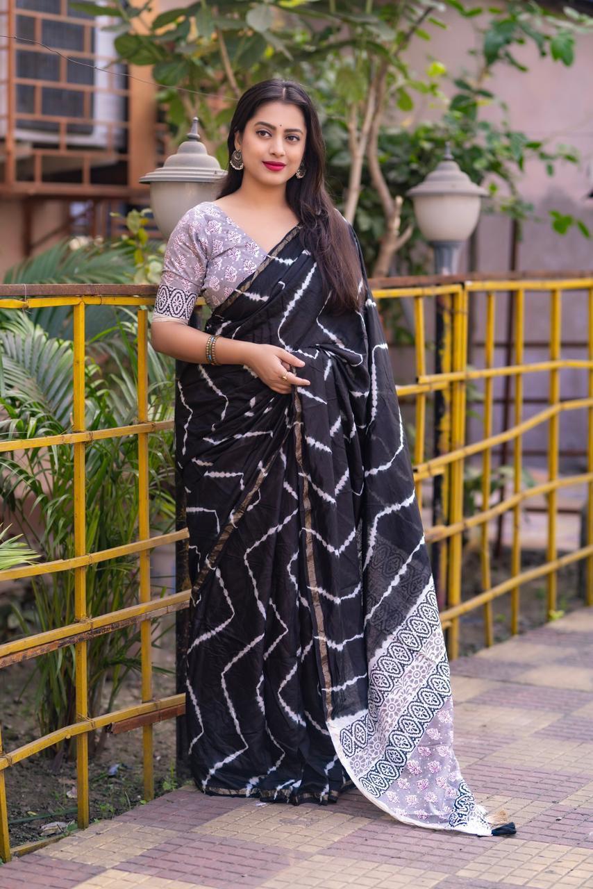 Chanderi Dye Ajrakh Saree