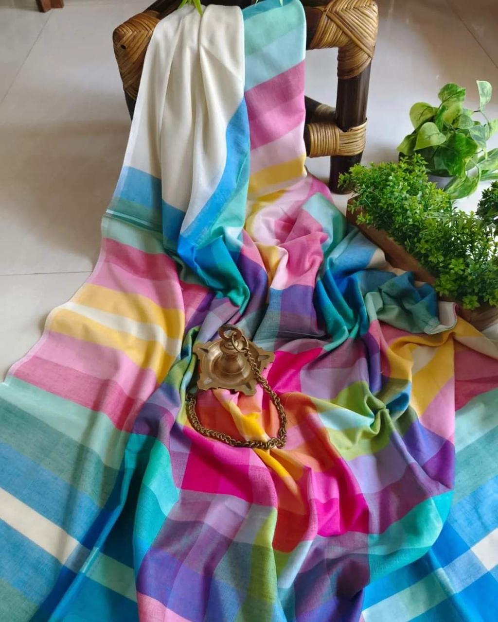 Rainbow mul Cotton Saree