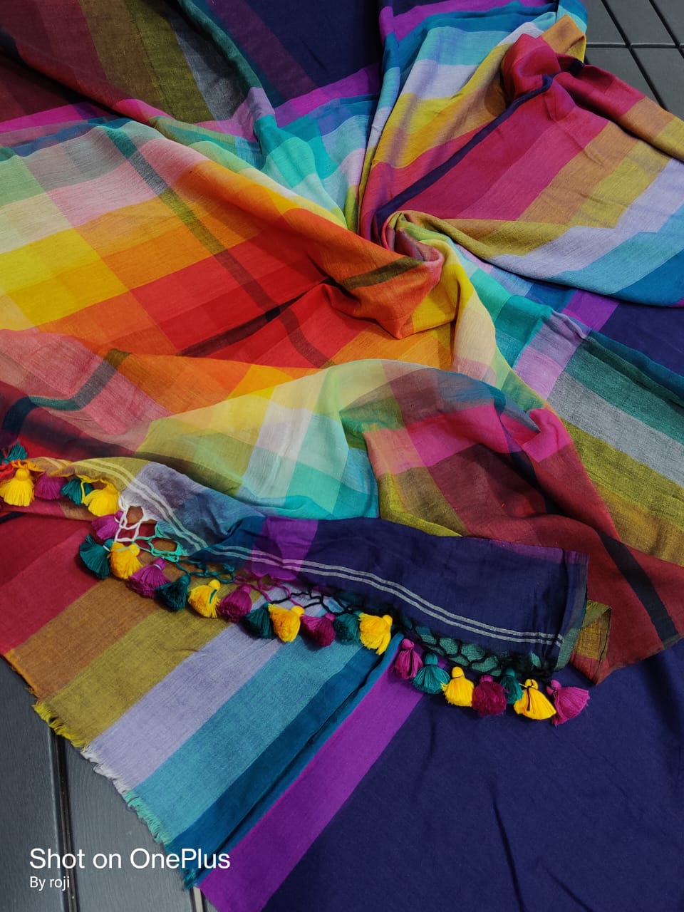 Rainbow mul Cotton Saree