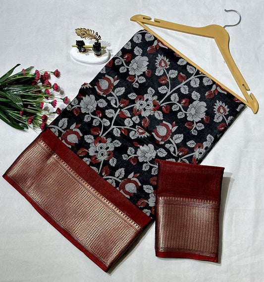 Kalamkari Printed Dola Silk Saree