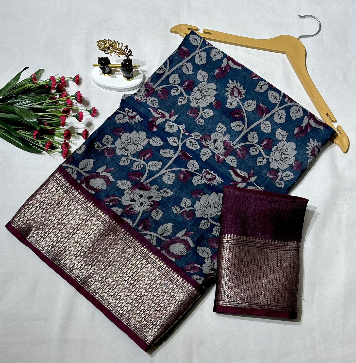 Kalamkari Printed Dola Silk Saree