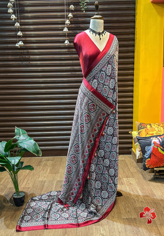 Ajrakh Printed Semi Modal Saree