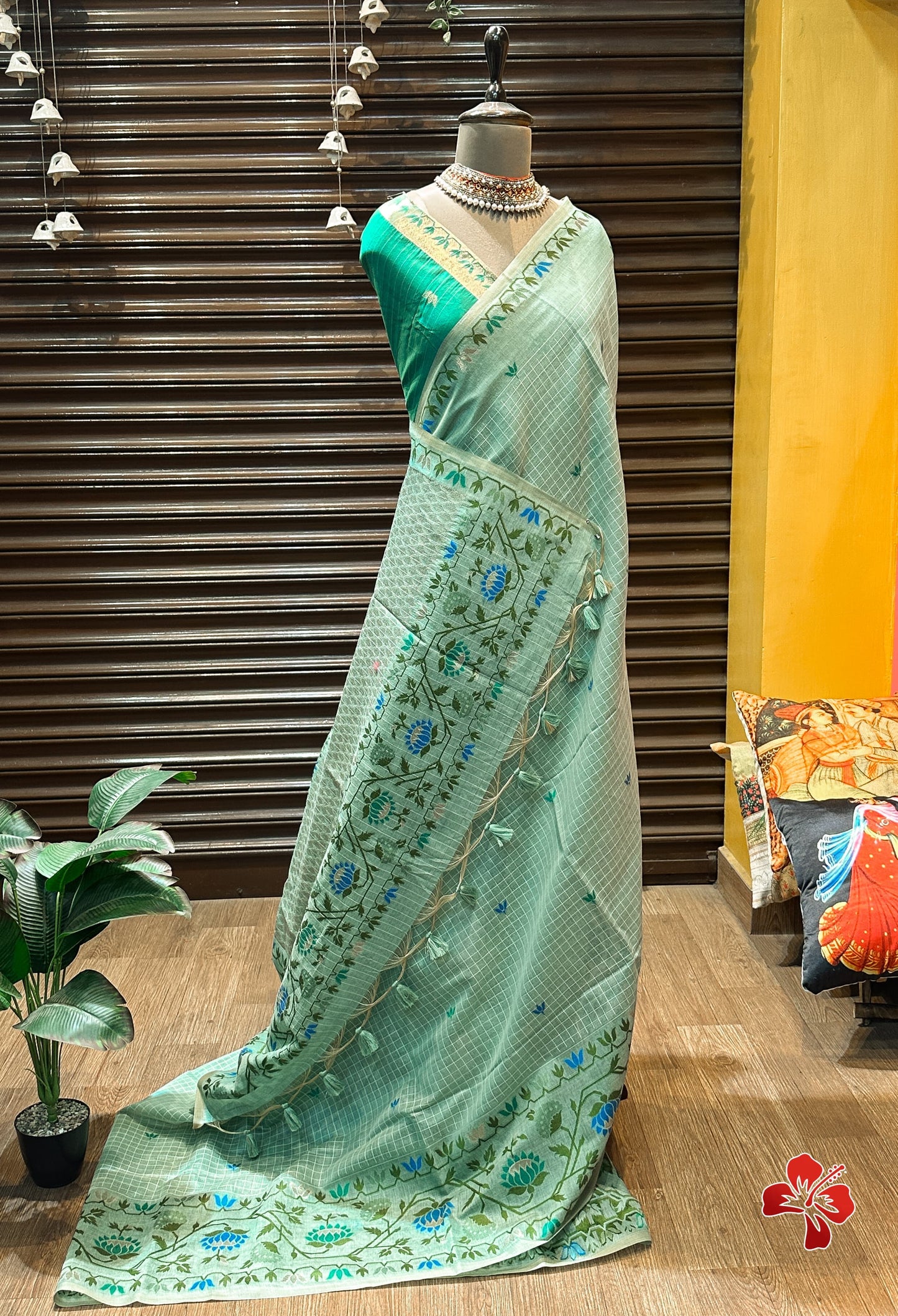 Moonga Jamdhani Cotton Saree