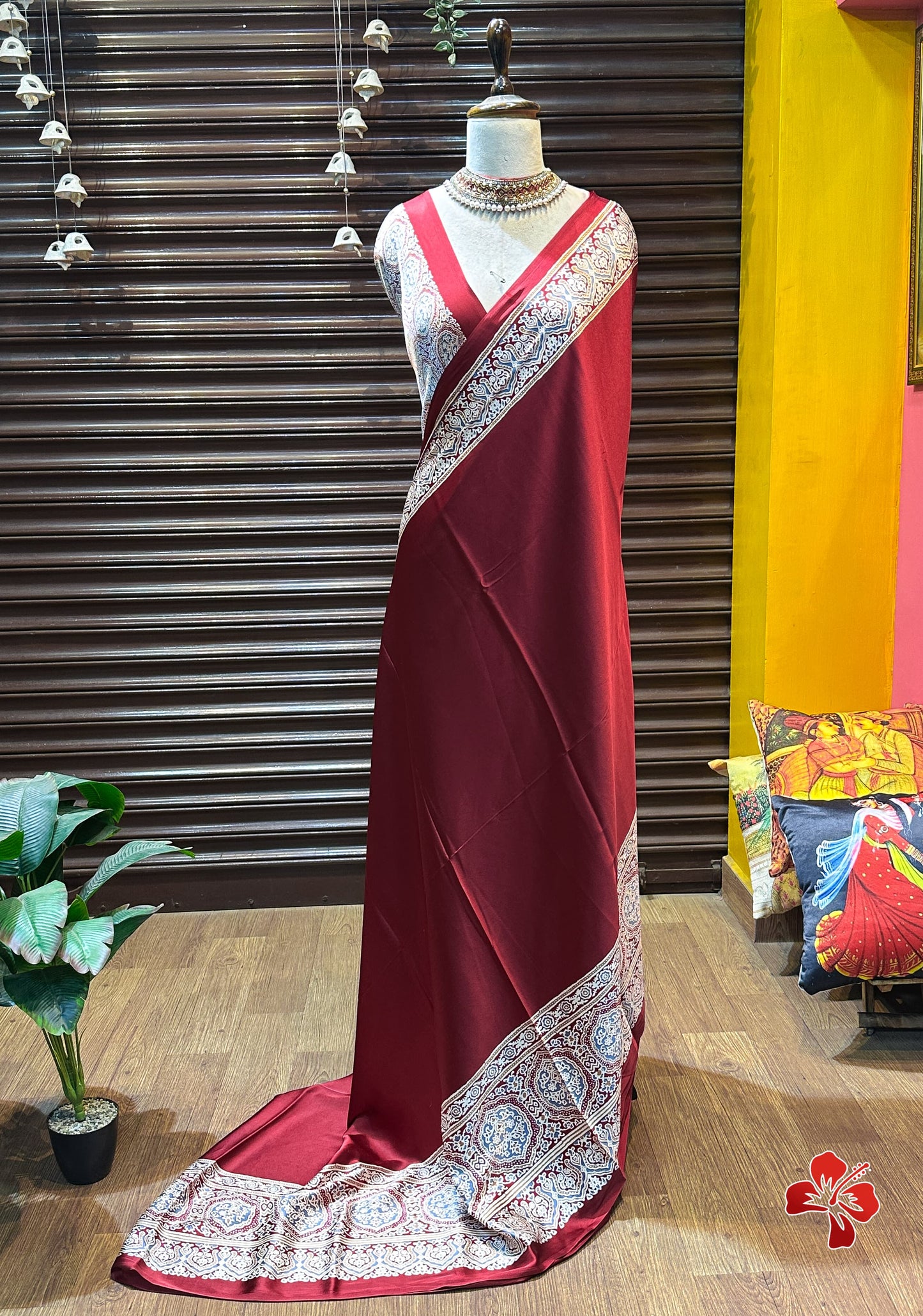 Ajrakh Printed Crepe Saree