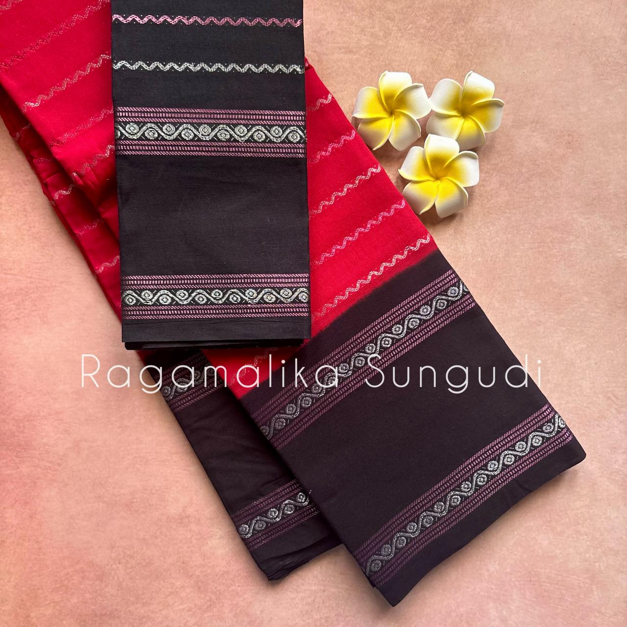Ragamalika Sungudi Silver Zari Saree