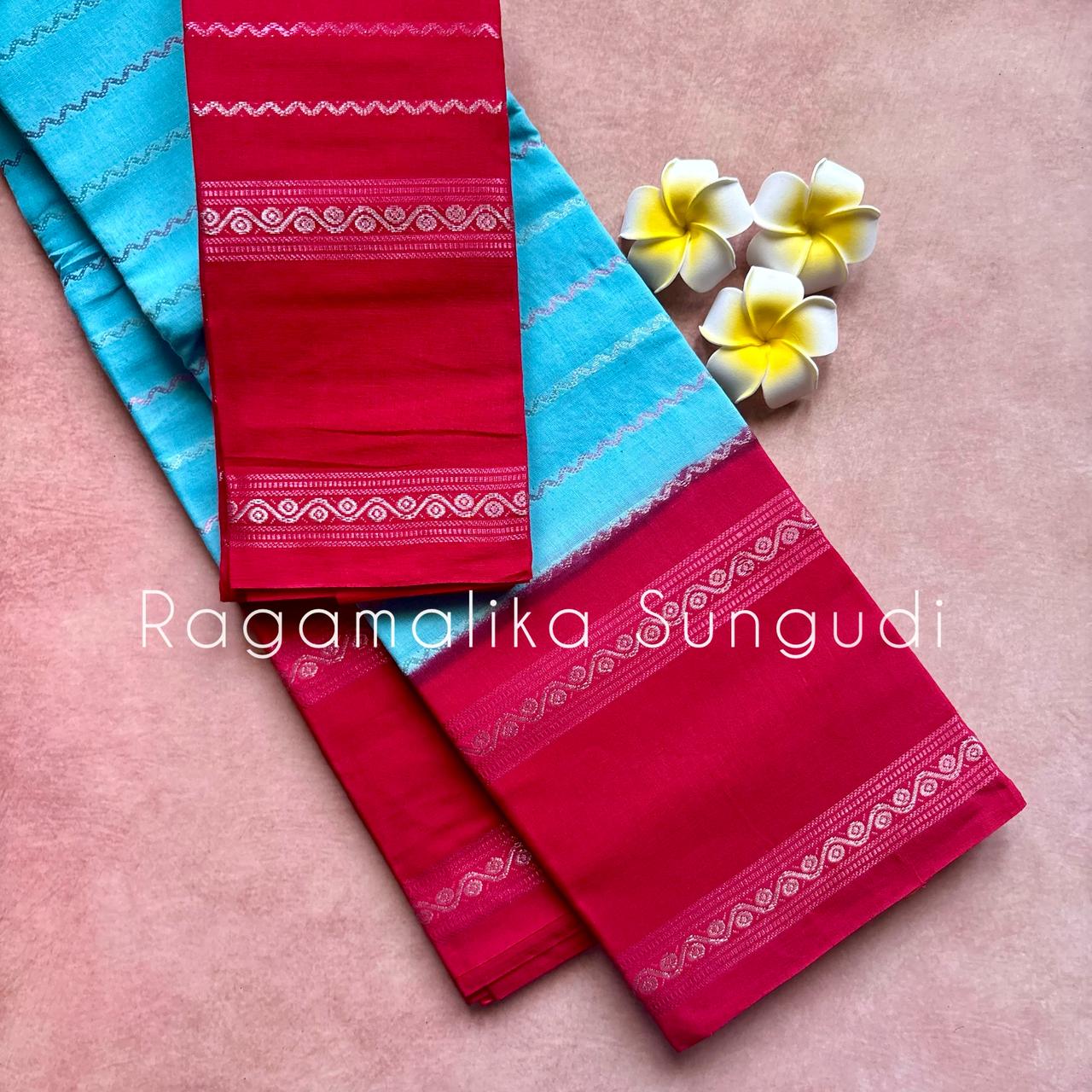 Ragamalika Sungudi Silver Zari Saree