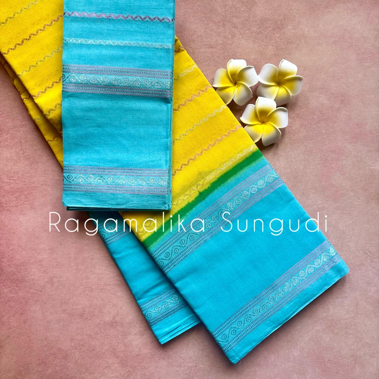 Ragamalika Sungudi Silver Zari Saree