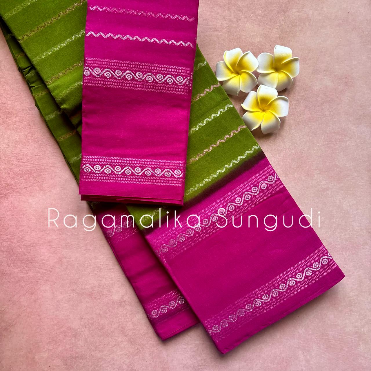Ragamalika Sungudi Silver Zari Saree