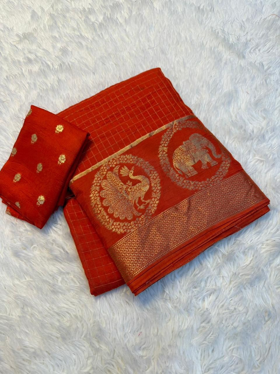 Pure viscose Russian chex Saree