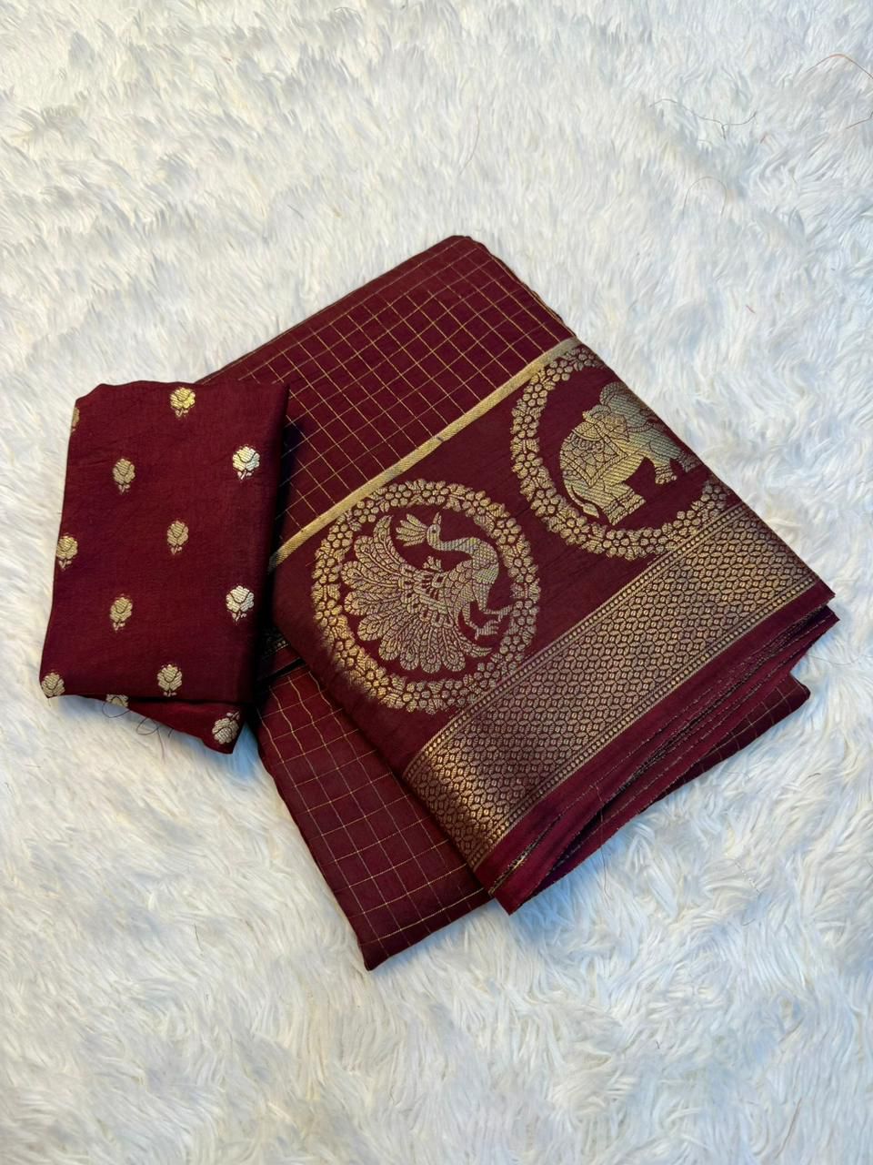 Pure viscose Russian chex Saree