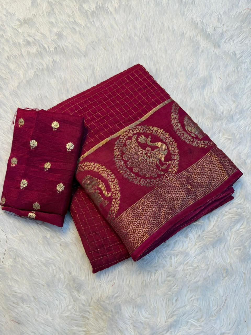 Pure viscose Russian chex Saree