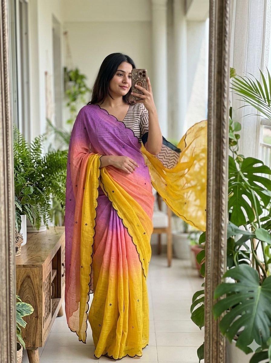 Mirror Linen Cotton Saree
