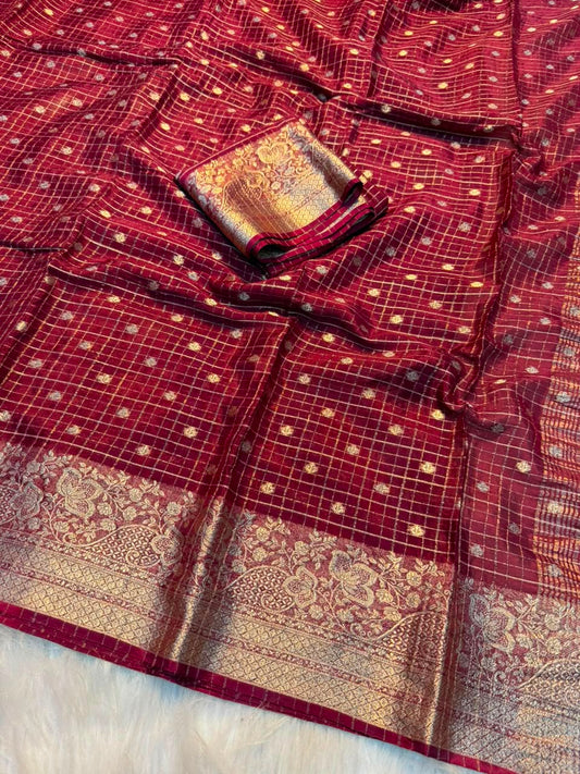 Viscose Chinon Chex Saree