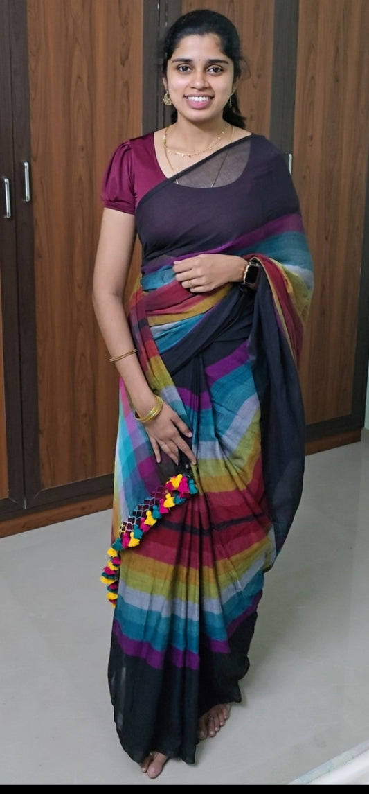 Rainbow mul Cotton Saree